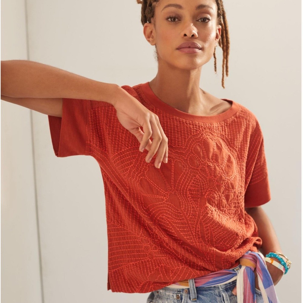 NWT Anthropologie Contrast Embroidered Tee